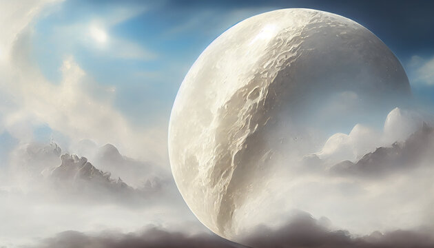 A fantasy huge moon with dramatic sky background. 3D illudtrstion