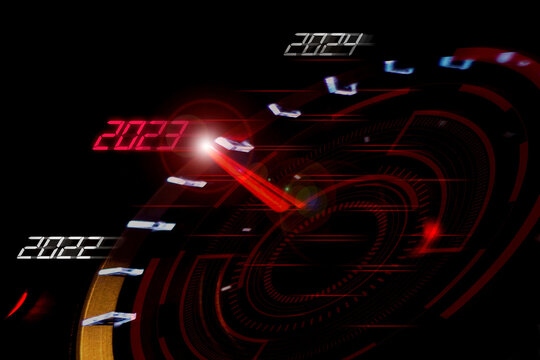 2023,New Year Countdown Concept Car speedometer, year 2023