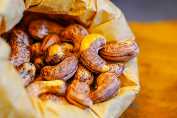 Studio shooting cashew nuts, high protein food