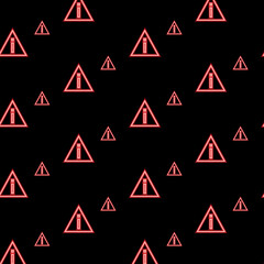 Vector image of an abstract textile, a geometric pattern in the form of a neon backlight with an exclamation mark for attention. Multicolored background. Vector illustration eps 10, Art. design layout