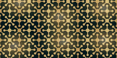 Art deco seamless pattern. Golden ethnic ornament on black background. Luxury geometric nouveau wallpaper, elegant classic retro ornament. Vector golden abstract geometric royal pattern for textile, f