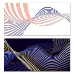 Wavy lines or ribbons. Set. Multicolored striped gradient. Creative unusual background with abstract gradient wave lines for creating trendy banner, poster. Vector eps