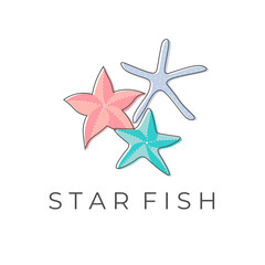 Starfish line art illustration logo in beautiful pastel colors