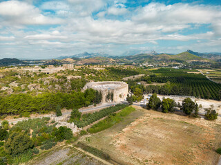 Fototapeta premium Aerial view of Roman amphitheater of Aspendos, Belkiz - Antalya, Turkey