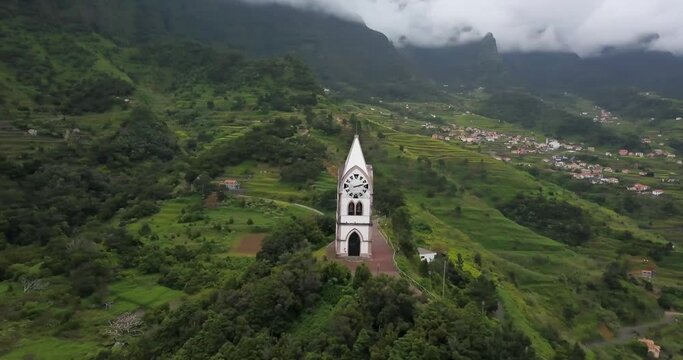 Wonderful landscape 4k travel footage video of Madeira island. Sao Vicente from above. Travel agency content. Madeira is amaizing place for vacation and looks like a Hawaii.
