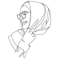 Hijab one line.. Vector line drawing. One line art. Hijab Styles. Bandana. Muslim Fashion. Beach Hijab. Summer Outfit.