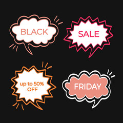 Black Friday sale. Set of discount price tags. Template for shopping tags. Speech bubbles.