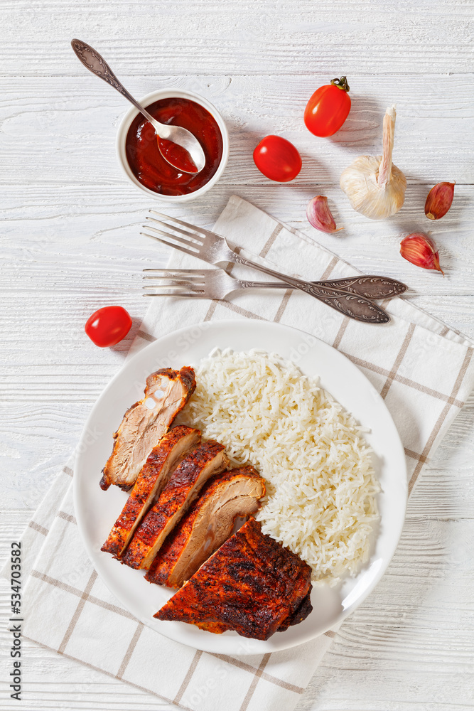 Poster roast baby back pork meaty ribs with basmati rice