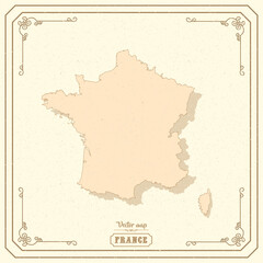Map of France in the old style, brown graphics in retro fantasy style