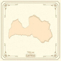 Map of Latvia in the old style, brown graphics in retro fantasy style