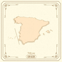 Map of Spain in the old style, brown graphics in retro fantasy style	
