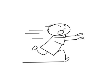 Hand-drawn character running or chasing. Frightened man runs and screams. Frightened character.