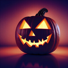 Einzelner Halloween Kürbis beleuchtet auf minimalistischem Hintergrund