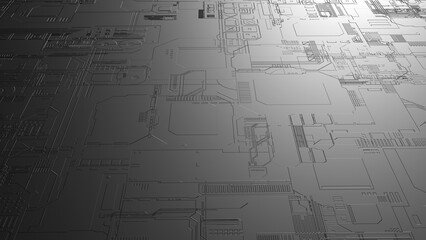 Bright gray computer main board in close range (3D Rendering)