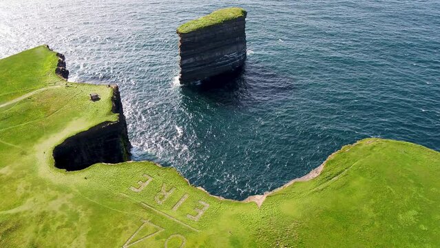 Aerial view of the Dun Briste sea stack at Downpatrick head, County Mayo - Republic of Ireland