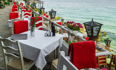 Sozopol Bulgarian restaurant with seaview romantic al fresco dining for tourists