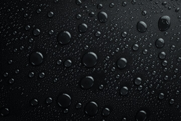 Water. Black background with raindrops. Macro. Top view.