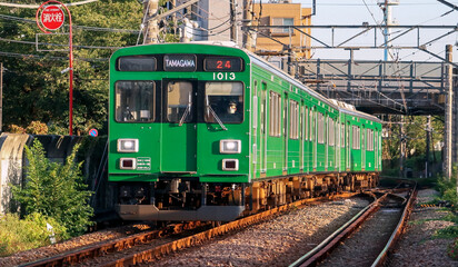 Fototapeta na wymiar 緑色の通勤電車
