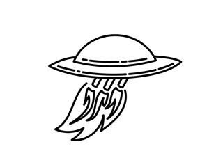 Alien spaceship. Unknown flying object. Linear vector drawing. Icon.