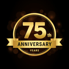 75th anniversary, anniversary celebration template design with gold ribbon. Logo vector illustration