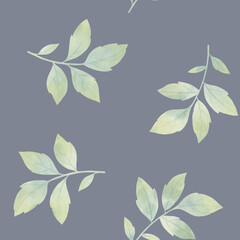 Seamless botanical pattern for design. Green leaves painted in watercolor, abstract background.