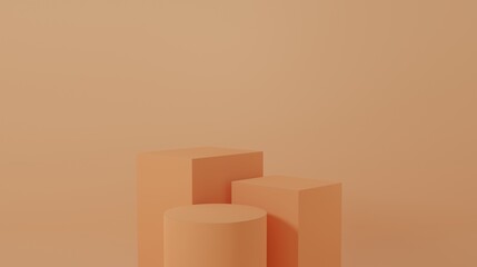 White Product Stand in cream room ,Studio Scene For Product ,minimal design,3D rendering	
