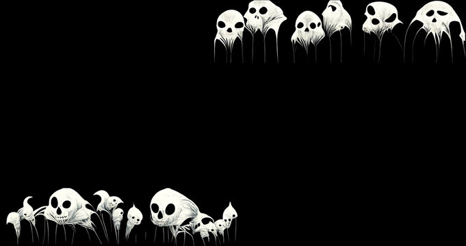 Halloween desktop background, cute spooky ghosts, digital art