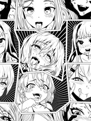 Black ahegao face emotion vector seamless pattern, illustration manga set. Hand-drawn art for t-shirts, helmets, cars, and wallpapers. concept graphic design element. Isolated on white background - obrazy, fototapety, plakaty