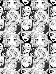 Black vector seamless pattern with ahegao face emotion, illustration manga set. Hand-drawn art for t-shirts, helmets, cars, and wallpapers. concept graphic design element. Isolated on white background