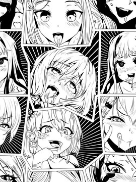 Black ahegao face emotion vector seamless pattern, illustration manga set. Hand-drawn art for t-shirts, helmets, cars, and wallpapers. concept graphic design element. Isolated on white background