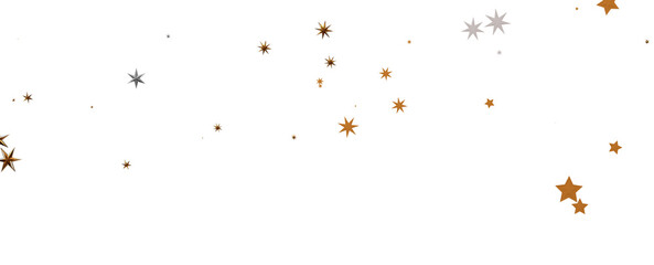 Banner with golden decoration. Festive border with falling glitter dust and stars.