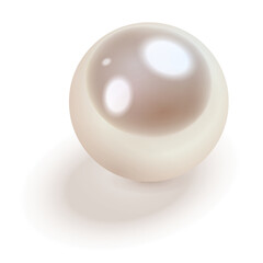 White pearl with shadow, 3d icon  illustration.