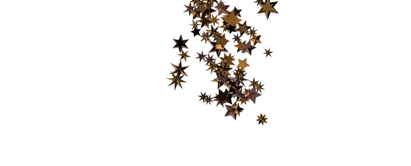 Banner with golden decoration. Festive border with falling glitter dust and stars.