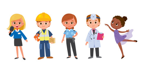 Group, set of characters of different jobs and occupations. Collection of male and female employee, workers, professionals in the uniform. Different type professions set.