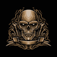 Smile skull illustration design with bone frame