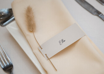Ella name plate beautiful setting on table with scripted text card label