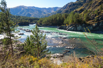 View of river Katun and Altay mountains