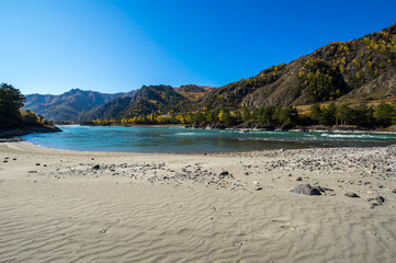 View of river Katun and Altay mountains