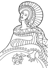 Woman coloring book for adults. Doodle female image.