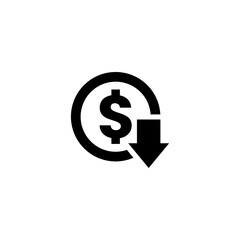 Dollar Down Icon Vector Or Dollar Down Sign Vector On White Background. Dollar down icon symbol vector. on white background. The dollar symbol is decreasing.