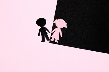 couple black and pink silhouette of man and woman, creative love concept
