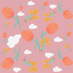Tulip pattern in a beautiful pink background
