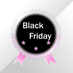black friday sticker with pink ribbons, design for postcards, webbaners, flyers, sales template, social media