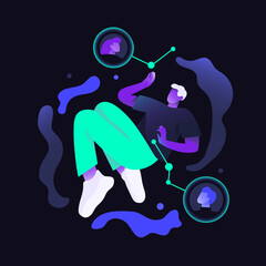 Male character with a round avatars of team