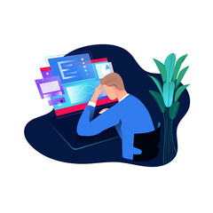 tired of processing man character at the computer