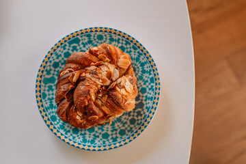 Delicious fragrant fresh Swedish cinammon buns at a coffee shop. High quality photo