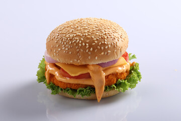 Chicken tasty burger isolated on white background.