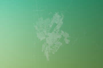 Map of the streets of Nouakchott (Mauritania) made with white lines on yellowish green gradient background. Top view. 3d render, illustration