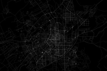Stylized map of the streets of Changchun (China) made with white lines on black background. Top view. 3d render, illustration