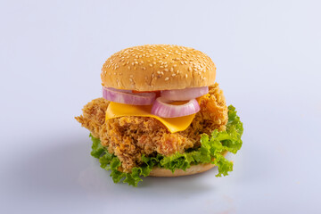 Chicken tasty burger isolated on white background.